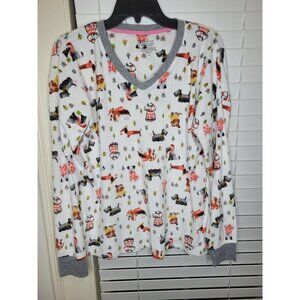 Cuddl Duds Womens Fleece Pajama Top M White winter DOGS Print so soft cozy warm